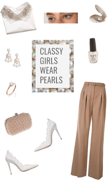 Pearls Outfit Classy, Pearl Outfit Aesthetic, Pearly Aesthetic, Classy Girls Wear Pearls Fall, Old Money Pearls Aesthetic, Clam And Pearl, Pearls Outfit, Pearl Outfit, Outfit Ideas For Office