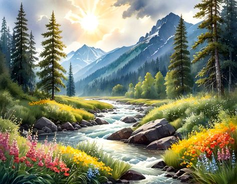 The image depicts a serene landscape with a crystal-clear lake surrounded by towering mountains and lush greenery. The water in the lake is so still t... -  #Art #artificial #intelligence Serene Landscape, Dark Images, Clear Lake, White Clouds, Lush Greenery, Environment Design, Unique Image, Landscape Painting, Art Toy