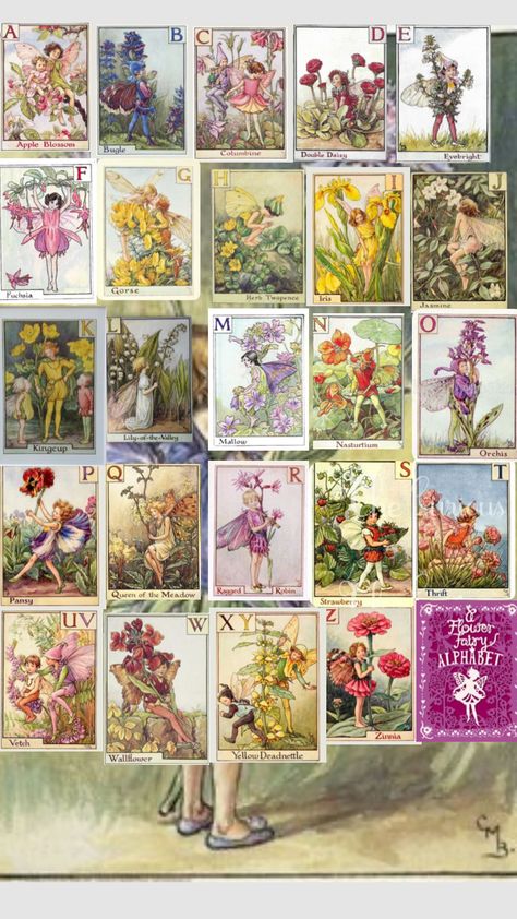 #fairycore #cottagecore #flowerfairy #alphabet #flower #fairy #vintage #nature #fairyalphabet Alphabet Fairies, Fairy Alphabet, Alphabet Flower, Flower Fairies Books, Fairy Flowers, Magical Beings, Embroidery Ribbon, Fairy Vintage, Flower Alphabet