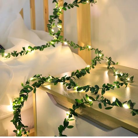 6.56ft/9.84ft/16.4ft Led Green Rattan, Copper Wire Light String, Diy Simulation Garland, Wedding Festival Decoration Flashing Light String - Home & Kitchen - Temu Lights On Stairs, Fairy Party Decorations, Copper Wire Lights, Indoor String Lights, Light String, Wire Lights, Halloween Lights, Leaf Wreath, Garland Wedding