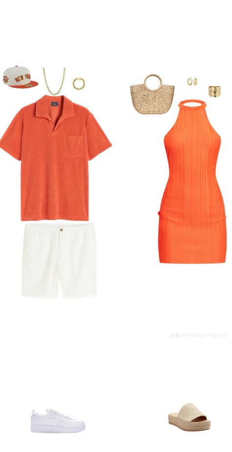 Miami Couple Outfits, Cordinate Outfit Couples, Couple Outfits Matching Classy Summer, Couple Outfits Coordinating, Matching Couple Vacay Outfits, Couple Outfit Ideas Summer, Matching Cruise Outfits For Couples, His And Hers Vacation Outfits, Matching Couple Cruise Outfits