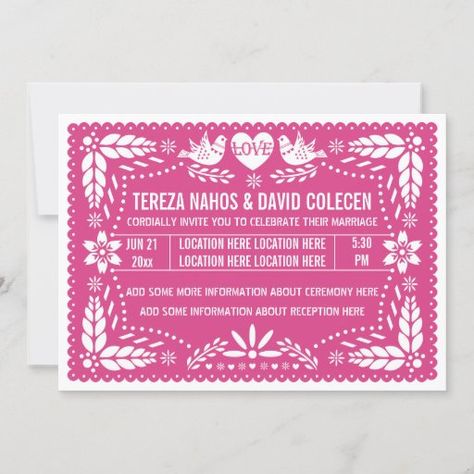 Invite Template Design, Hot Pink Wedding Invitations, Fiesta Wedding Invitations, Papel Picado Wedding, Dark Blue Wedding, Wedding Invite Template, Pretty Wedding Invitations, Stylish Wedding Invitation, Red Wedding Invitations