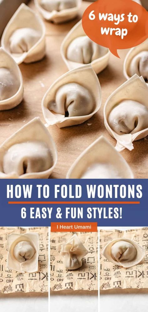 Learn how to fold wontons with square wonton wrappers for steaming, boiling, deep frying, pan searing, or soups with step-by-step photos. #wontons #foldwontons #wrapwontons #howtofoldwontons #wontonfolding Small Wonton Wrapper Recipes, Square Dumpling Fold, How To Fold Square Wonton Wrappers, How To Fold Wontons For Soup, Square Wonton Wrapper Folding, How To Fold A Wonton, How To Cook Wonton Wrappers, Wonton Folding Techniques, How To Fold Wonton Wrappers