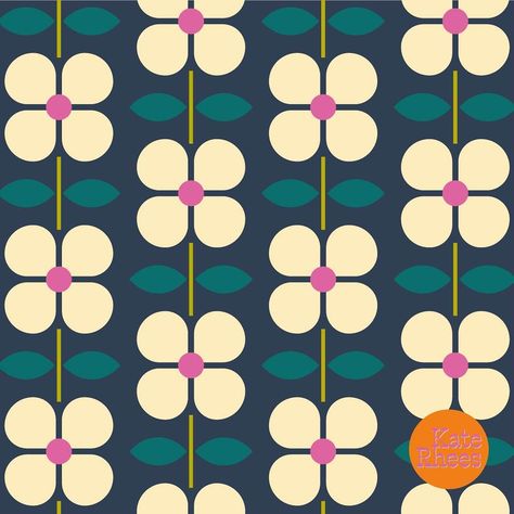 Kate Rhees - Art Licensing (@katerhees) | Instagram Simple Motif, Kate Rhees, Retro Floral Art, Retro Floral Print, Retro Floral Background, Fabric Patterns Prints, 70s Floral Pattern Wallpaper, 60s Floral Pattern, Soulful Art