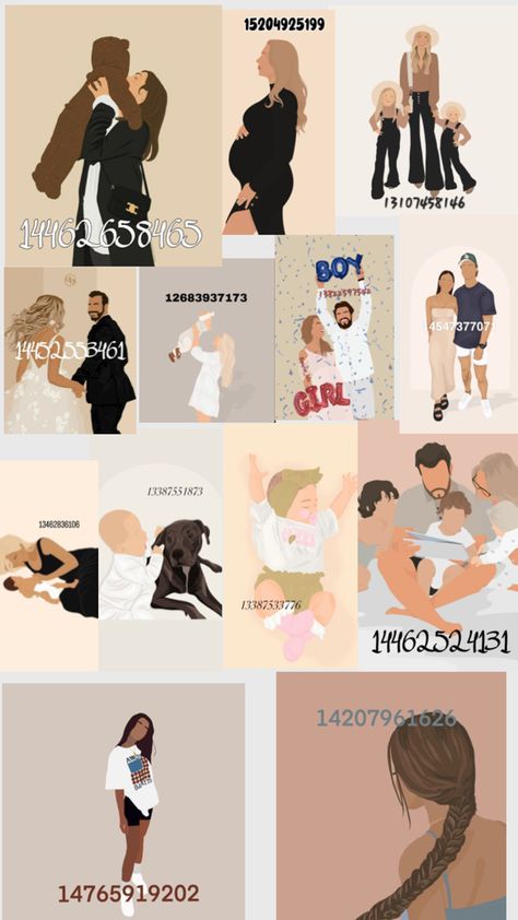 Roblox Decal Codes, Illustrated Family Portrait, Fancy Dress Code, Bloxburg Decals Codes Aesthetic, Cute Family Pictures, Preppy Decal, Pic Code, Roblox Image Ids, Bloxburg Decals Codes Wallpaper