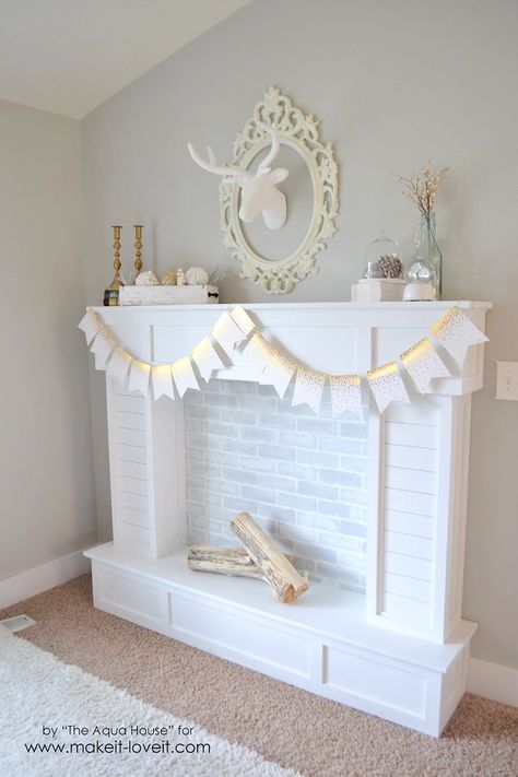 Make a FAUX FIREPLACE WITH HEARTH...that looks absolutely real! | via Make It and Love It Faux Hearth, Make A Faux Fireplace, Fireplace With Hearth, Fireplace Faux, Diy Fireplace Mantel, Faux Fireplace Mantels, Fake Fireplace, Gorgeous Fireplaces, Faux Fireplace Diy