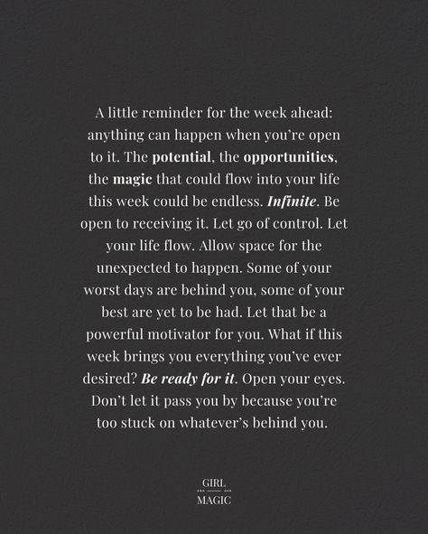 For The Week Ahead Quotes, Week Ahead Quotes, Open Your Eyes, Mental Wellness, Don't Let, Instagram A, Letting Go, Bring It On, Let It Be