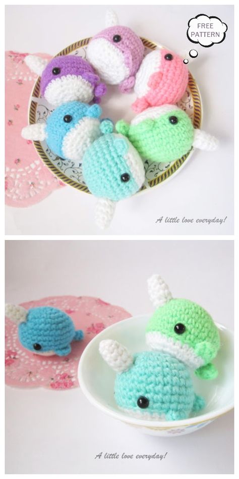 Narwal Crochet Pattern Free, Amagarumi Patterns Free, Crochet Mini Plushies Free Pattern, Crochet Crafts Free Patterns, Free Cute Crochet Patterns, Quick Amigurumi Pattern Free, Narwhal Amigurumi, Narwhal Crochet Pattern, Crochet Narwhal