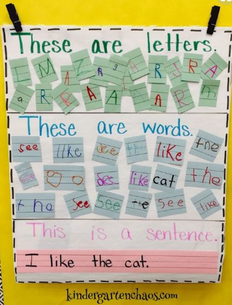 Concepts Of Print, Kindergarten Anchor Charts, Classroom Anchor Charts, Kindergarten Language Arts, Kindergarten Ela, Kindergarten Fun, Preschool Literacy, Kindergarten Class, Kindergarten Writing