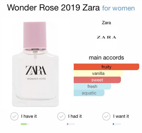 Zara Wonder Rose Perfume, Zara Wonder Rose, Zara Parfum, Perfume Oil Recipes, Zara Fragrance, Vanilla Scents, Zara Perfume, Perfume Hacks, Perfume Smells