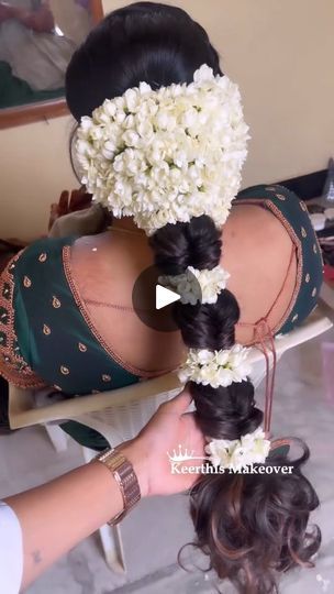 11K views · 6K reactions | Mallipoo hairstyle tutorial by :@keerthis_makeover   Visit https://weddingsecrets.in/ for wedding ideas & best wedding vendors   #weddingblog #wedddingsecrets #weddingdecor #weddingbackdrop #weddingideas #weddingplanner #weddingstyle #bride #weddinginspiration #weddings #bridalmakeover #bridalhairstyle #bridaljewellery #bridalhairandmakeup #bridalhair #bridalvenis #bridallook | The Bridal Secrets | Harish Raghavendra · Mellinamae Hairstyle With Jasmine Flower, Indian Bridal Hair Flowers Braid Hairstyles, Hairdo With Jasmine Flowers, Braid Hairstyles With Flowers Indian, Jasmine Flowers Hairstyle, Traditional Hairstyle With Jasmine Flower, Hairstyles With Jasmine Flowers Indian, Bridal Makeup Images, Bridal Makeover