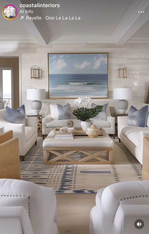 Modern Hamptons Style Living Rooms, Small Beach House Interior, Easy Outdoor Projects, Modern Coastal Interior Design, Hamptons Interior Design, Cozy Beach House, Hamptons Interior, Paint Color Combinations, Salas Living Room