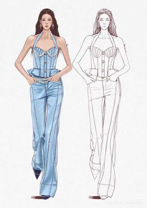 Denim Dress Drawing, Denim Dress Illustration, School Outfit Drawing, Denim Fashion Illustration, Illustration Poses, Fashion Illustration Poses, Greece Fashion, Fashion Figure Drawing, Fashion Drawing Sketches