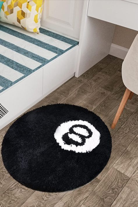 colorthesports 8 Ball Rug, 24" Black Round Rug Billboard Pool 8 Ball Carpet, Non-Slip Flocking Floor Area Rug for Living Room Decor, Alt Room Decor Soft Doormat for Bedroom Room Decor Alt, 8 Ball Carpet, 8 Ball Rug, Pool 8 Ball, Rugs Aesthetic, Alt Room Decor, Alt Room, Area Rug For Living Room, Floor Area Rugs