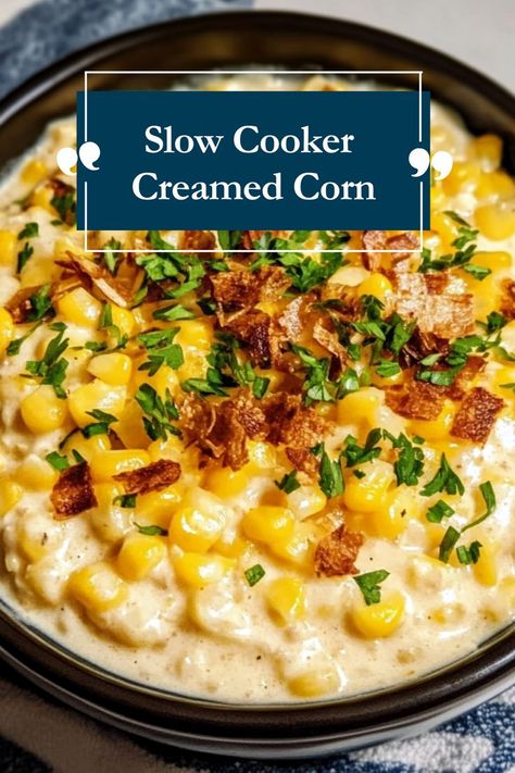 Treat yourself to this creamy, dreamy slow cooker creamed corn, made with simple ingredients for maximum flavor. It’s a perfect side dish for gatherings, family dinners, or holiday celebrations! Cream Corn Crockpot, Healthy Lunch Ideas Easy, Thanksgiving Corn Recipes, Thanksgiving Slow Cooker, Dinner Ideas Slow Cooker, Easy Dinner Healthy, Meals Healthy Dinner, Crockpot Thanksgiving, Lunch Ideas Easy