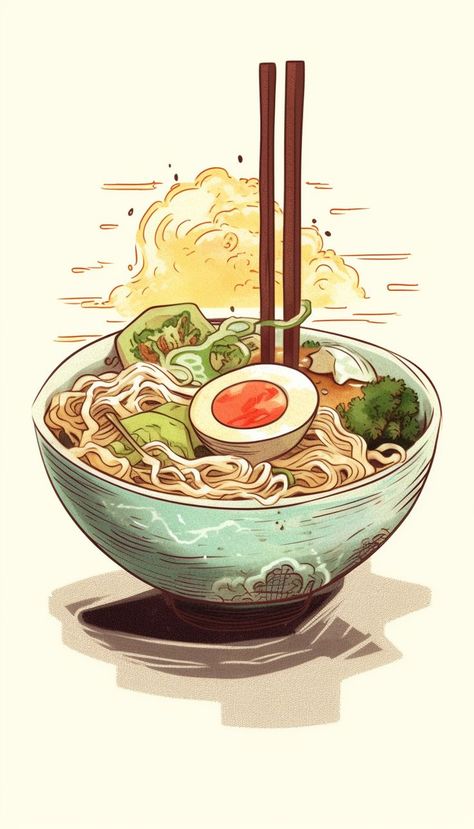 Ramen Illustration, Ramen Art, Noodle Art, Cooking Icon, Japanese Food Illustration, Easy Ramen, Draw Food, Japan Graphic Design, Inktober 2023