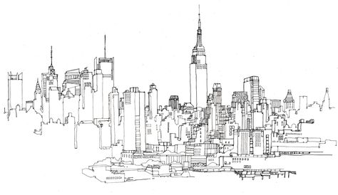 New York Drawing, Skyline Drawing, New York Landscape, Cityscape Drawing, Zentangle Mandala, Art Examples, Architecture Sketches, Shadow Drawing, City Sketch