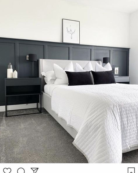 Bedroom Wallpaper Accent Wall, Feature Wall Bedroom, Accent Wall Bedroom, Bedroom Renovation, Black Bedroom, Bedroom Panel, Bedroom Black, Gray Bedroom, Stylish Bedroom