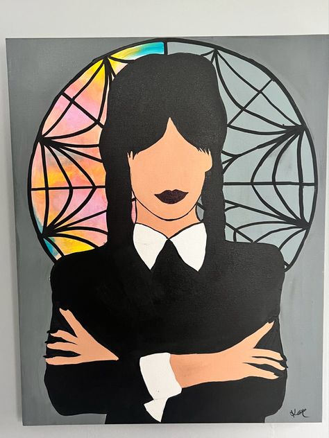 Wensday Adams Painting, Wednesday Addams Painting Easy, Wednesday Addams Painting, Thing Painting Wednesday, Wednesday Addams Watercolor Painting, Wednesday Addams Acrylic Painting, Wednesday Addams Outfit, Adams Family, Art Decor Diy