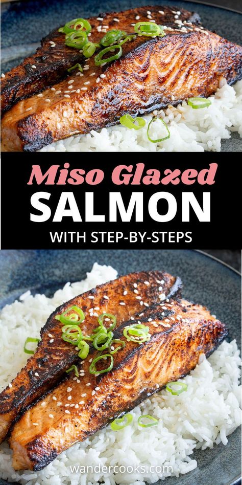 Infused with classic Japanese seasonings and lip-smacking umami, miso glazed salmon is the juiciest, meltiest flaky salmon you’ll ever eat! Ready in 30 mins, for a fancy dinner or just “because”. Miso Recipes, Miso Glazed Salmon, Miso Recipe, Asian Salmon, Miso Salmon, Healthy Asian Recipes, Miso Glaze, Easy Japanese Recipes, Easy Asian Recipes