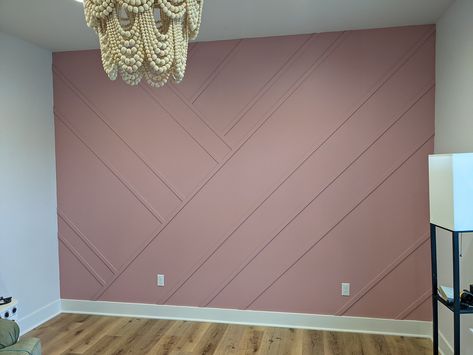 Rose Accent Wall Bedroom, Gray Room With Pink Accent Wall, Blush Wainscoting, Accent Design Wall, Blush Pink Accent Wall Office, Accent Wall For Beauty Room, Baby Room Colors Girl, Nursery With Textured Walls, Different Accent Wall Ideas