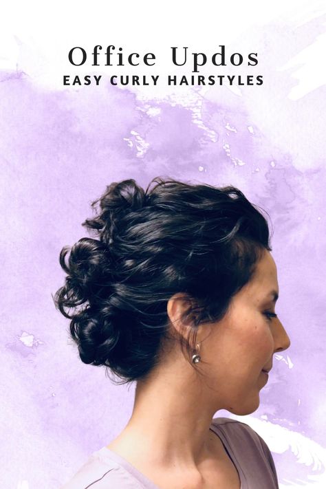 Quick, Easy & Elegant Curly Updo for Office or Special Occasions #officehairstyles #hairstylesforwork #corporatestyle #curlyhairstyles #corporatechic #9to5hairstyle #officehair #easycurlyhairstyles Curly Updo Tutorial Videos, Curly Hair Quick Updo, Wedding Guest Updo Curly Hair, Diy Curly Updo Easy, Quick Curly Updo, Fine Curly Hair Updo, Curly Hair Updo Tutorial Videos, Short Curly Updo Natural Curls, Curly Hairstyles For Office