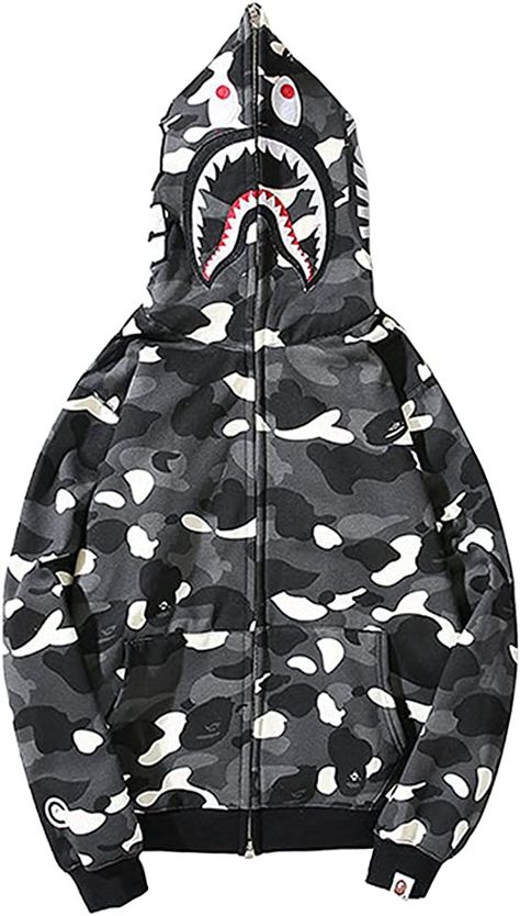 Padola Bape Shark Hoodie Jacket, Men's 3D Camouflage Shark Head Hooded Jacket Street Fashion with Zip - 1 red, size: xxl : Amazon.de: Fashion Bape Shark Hoodie, Camouflage Fashion, Hip Hop Jacket, Bape Hoodie, Sweater Zipper, Shark Hoodie, Camo Girl, Couples Sweatshirts, Camo Hoodie