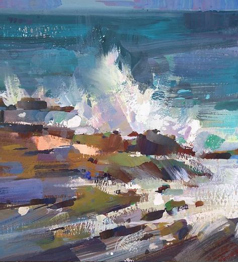 Tiffanie Mang Wave Art Painting, Environment Painting, Illustration Board, Gouache Illustrations, Gouache Art, Seascape Art, Illustration Art Drawing, Sea Painting, Water Art