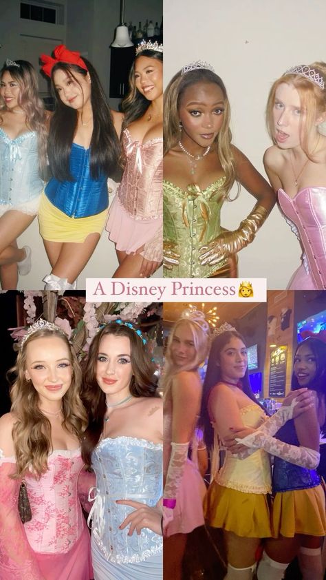 Looking for cute, hot, and trendy Halloween costumes for women? Our post has 40+ creative and fun DIY ideas, as well as easy last-minute options. Perfect for anime fans, work functions, trios, duos, groups, and besties. Great for college students and those with black, blonde, brunette, or red hair. Find your perfect matching Halloween costumes for 3 here! #halloween #halloweencostumeideas #costumesforwomen #costumeidea Group Costume Princess, Group Disney Princess Halloween Costumes, Halloween Costumes Duo Princess, Trio Princess Costumes, Cute Duo Halloween Costumes Best Friends Disney Princess, Disney Princess Teen Costume, Princess Halloween Ideas, Disney Princess Duo Costumes, Princess Halloween Costume Ideas