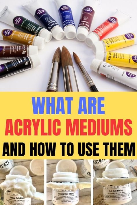 Guide to acrylic mediums and how to use them in mixed media Gesso Art, Acrylic Gel Medium, Acrylic Paint Mediums, Acrylic Medium, Acrylic Painting Diy, Acrylic Painting Lessons, Modeling Paste, Acrylic Painting Tips, Acrylic Pouring Art