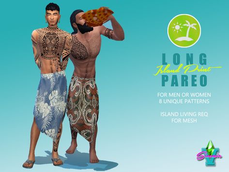 SimmieV Long Island Print Pareo Lost Island, Sims 4 Tattoos, Sims Stories, Cc Clothes, Master Tailor, Sims 4 Mm Cc, Hawaii Outfits, Play Sims, Sims Building