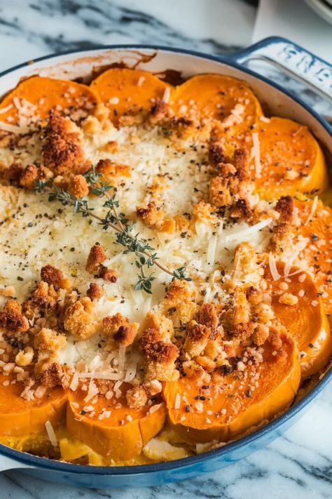 A photo of a  Butternut Squash Gratin a butternut squash recipes Thanksgiving Butternut Squash Recipes, Mashed Butternut Squash Recipes, Butternut Squash Side Dish, Butternut Squash Recipes Easy, Squash Gratin, Butternut Squash Gratin, Butternut Squash Spinach, Mashed Butternut Squash, Butternut Squash Recipe