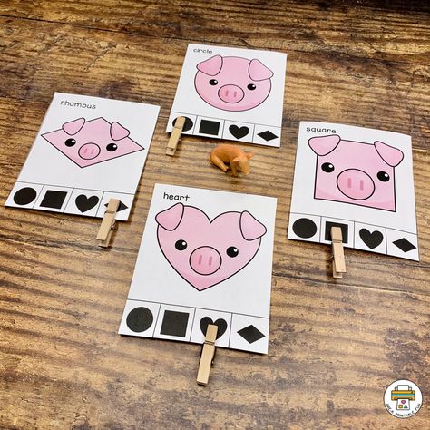 Shape Farm Games Preschool, Farm Shapes Preschool, Farm Animal Shapes Preschool, Shape Farm Animals Preschool, Farm Math Activities Preschool, Farm Animal Math Activities Preschool, Pig Activities For Preschool, Farm Animal Preschool Activities, Farm Animal Shapes