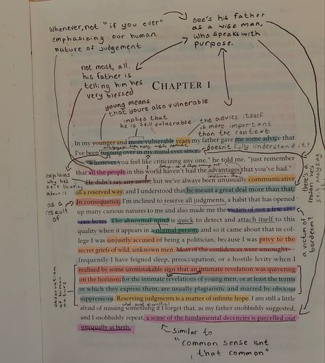 Annotations of a page from the book the great gatsby by F.Scott Fitzgerald Fahrenheit 451 Annotations, The Great Gatsby Notes, The Great Gatsby Book Annotations, Annotating Classic Books, Novel Annotations, Annoting Books, Annotation Guide, Annotation Tips, Book Snippets