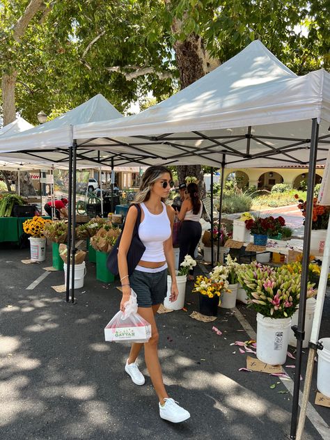 Farmers market ootd, white sneakers, boxers, ribbed white tank top, fashion, summer outfit, beach style, casual, los angeles, #ootd, street style Farmers Market Outfit Summer Casual, Farmers Market Outfit Summer, Market Outfit Summer, Summer Outfit Beach, Farmers Market Outfit, Market Outfit, Insta Pics, Fall Fits, Spring Fling