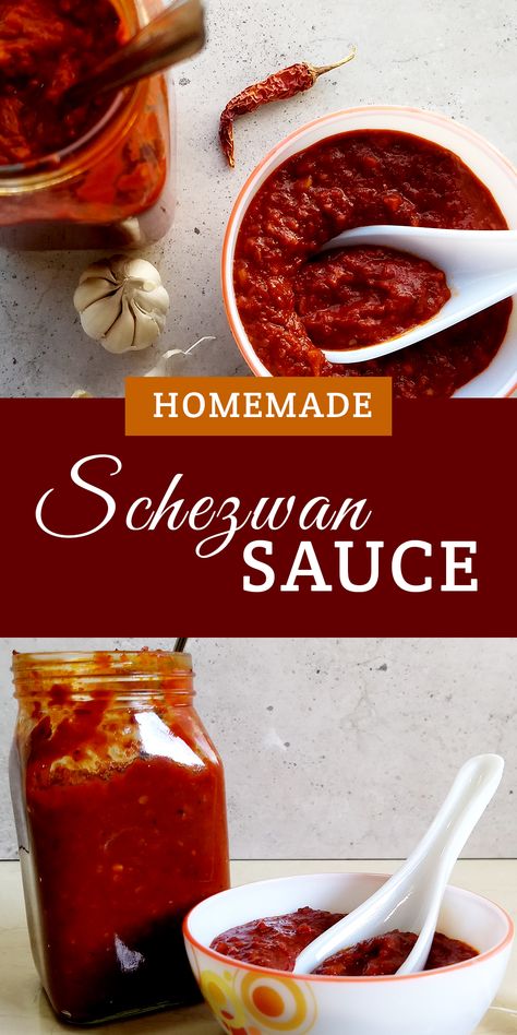 Easy and tasty Schezwan Sauce recipe which you can make at home. Our Indo-Chinese recipes are incomplete without a Schezwan Sauce/chutney, may it be any appetizer, rice or noodles. So make this Schezwan Sauce in your kitchen and serve indo chinese recipes to your family. Schezwan Sauce Recipe, Schezwan Noodles, Schezwan Chutney, Indo Chinese Recipes, Schezwan Sauce, Healthy Chinese, Chinese Recipes, Chutney Recipes, Homemade Sauce