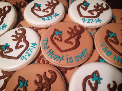 The hunt is over cookies Hunting Bridal Shower Ideas, The Hunt Is Over Bachelorette Party, Hunting Sugar Cookies, Hunter Cookies Decorated, Hunting Theme Cookies, The Hunt Is Over Bridal Shower Theme, The Hunt Is Over Engagement, The Hunt Is Over Invitations, Fishing Engagement