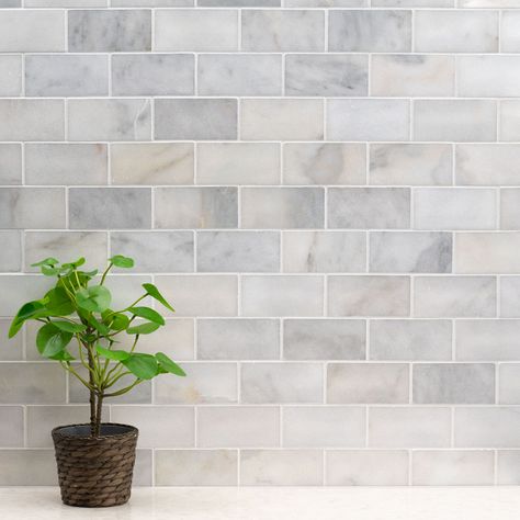 Greecian White Marble Subway Tile 3x6 | Subway Tile Collection Marble Subway Tile, Laundry Room Colors, Entryway Tile, Carrara Marble Tile, Marble Subway Tiles, Exterior Wall Tiles, Flooring Design, Border Tiles, Tile Countertops