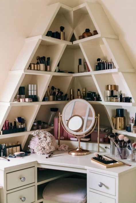 30 DIY Makeup Vanity [For Every Room] Dyi Vanity, Diy Makeup Vanity Plans, Homemade Vanity, Diy Pallet Vanity, Vanity Cart, Industrial Vanity, Minimalist Vanity, Diy Makeup Vanity, Vanity Shelves