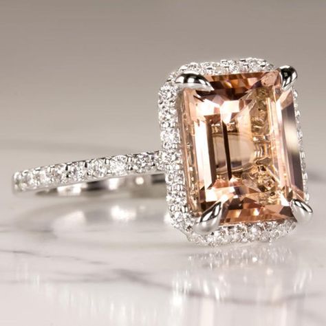 Engagement Ring Halo, Peach Morganite, Morganite Diamond, Ring Halo, Morganite Engagement, Pink Morganite, Dream Engagement Rings, Morganite Engagement Ring, Natural Diamond Engagement Ring