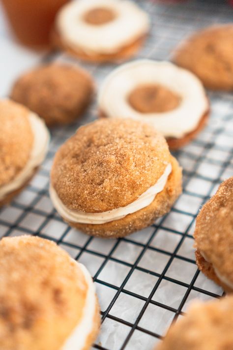 Apple Cider Donut Whoopie Pies, Apple Cider Whoopie Pies, Apple Pie Whoopie Pies, Apple Cider Whoopie Pies Delish, Fall Flavored Whoopie Pies, Pumpkin Whoopi’s Pies, Cup Of Ambition, Butter Cream Cheese Frosting, Browned Butter