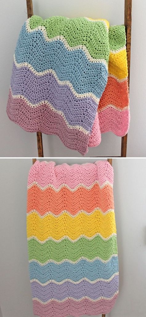 Rainbow Crochet Baby Blankets - Pattern Center Colorful Crochet Blanket Pattern Free, Big Blanket Crochet, Ripple Blanket Crochet Pattern, Rainbow Crochet Ideas, Rainbow Crochet Blankets, Crochet Blanket Patterns Multicolor Yarn, Crochet Stroller Blanket, Pastel Crochet Blanket, Rainbow Blanket Crochet