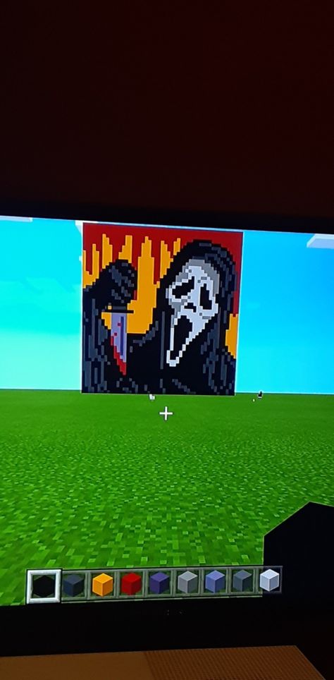 Ghostface Minecraft, Satanic Minecraft Builds, Ghostface Grid Pattern, Minecraft Skull Painting Grid, Skull Nether Portal, Minecraft Art, Minecraft, Design, Art