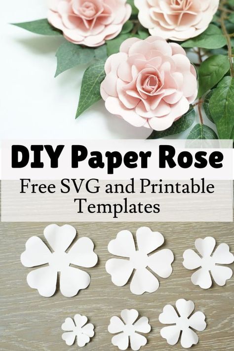 With free SVG and printable template, Cricut paper project ideas Giant Wall Flowers Cricut, Diy Paper Flower Templates Free Printable, 3d Paper Flowers Cricut, Cricut Wedding Boquet, Cricut Paper Flowers Templates Free, Paper Rose Template Free Printable, Cricut Flowers Templates, Paper Flower Svg, Cricut Flowers