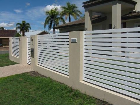 Gard Modern, Pagar Modern, Tor Design, House Fence Design, Modern Fence Design, Concrete Fence, Front Fence, Brick Fence, Timber Fencing