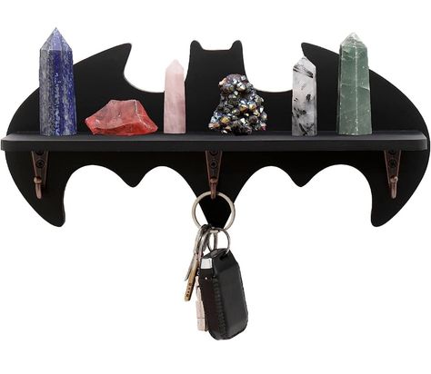 Bathroom Witchy, Bat Shelf, Boho Witchy Bedroom, Nursery Apartment, Floating Wooden Shelves, Witchcraft Decor, Crystal Shelf, Witchy Room, Wall Shelves Bedroom