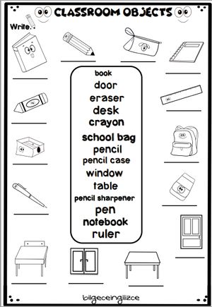 4 th grade ESL worksheets - Bilgeceingilizce Esl Vocabulary Activities, School Objects, Classroom Objects, Hebrew Education, Kids Worksheet, Back To School Worksheets, Grammar For Kids, Esl Vocabulary, English Activities For Kids