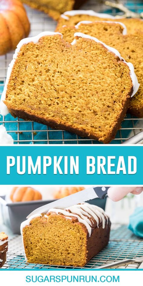 My perfectly spiced homemade Pumpkin Bread recipe is simple to make and is topped with a simple vanilla glaze. Recipe includes a how-to video! Homemade Pumpkin Bread, The Best Pumpkin Bread, Best Pumpkin Bread, Gluten Free Pumpkin Recipes, Bread Pumpkin, Pumpkin Spice Recipe, Pumpkin Pie Mix, Cream Cheese Glaze, Vanilla Glaze