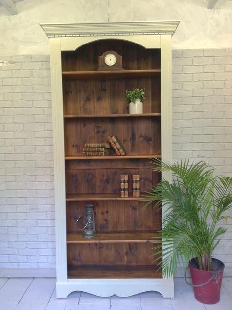 Painted Bookcase Ideas, Painted Bookcase, Styling A Bookcase, Bookcase Ideas, Bookcase Makeover, Bookshelf Makeover, Painting Bookcase, Solid Wood Bookcase, Antique Bookcase