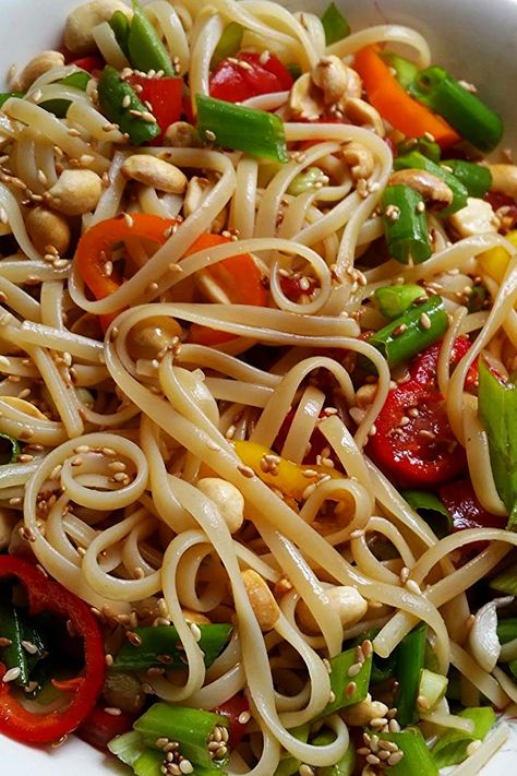 ~ Asian Linguine Salad ~ My Way Cold Linguine Pasta Salad, Linguine Pasta Salad, Linguine Salad, Asian Noodle Salad Recipe, Pasta And Vegetables, Cold Pasta Dishes, Asian Noodle Salad, Noodle Salad Recipes, Linguine Pasta